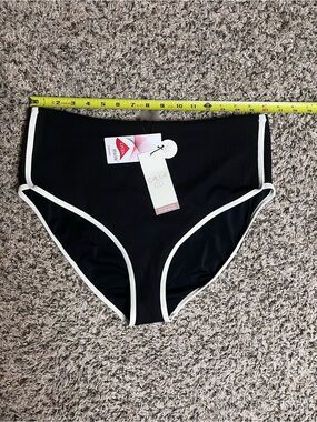 Calia Womens High Rise Tummy Control Bikini Bottoms Black Ribbed XL NEW
